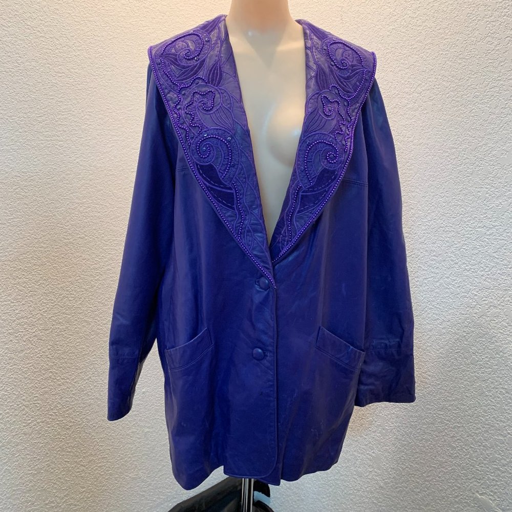 Vintage 1988 Mercedes & Adrienne jacket leather oversize jacket LARGE size 6